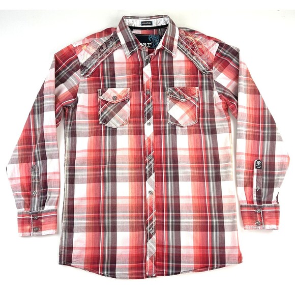 Roar Signature Valence Shirt Mens L Embroidered Red Plaid Long Sleeve Button Up - Picture 1 of 9